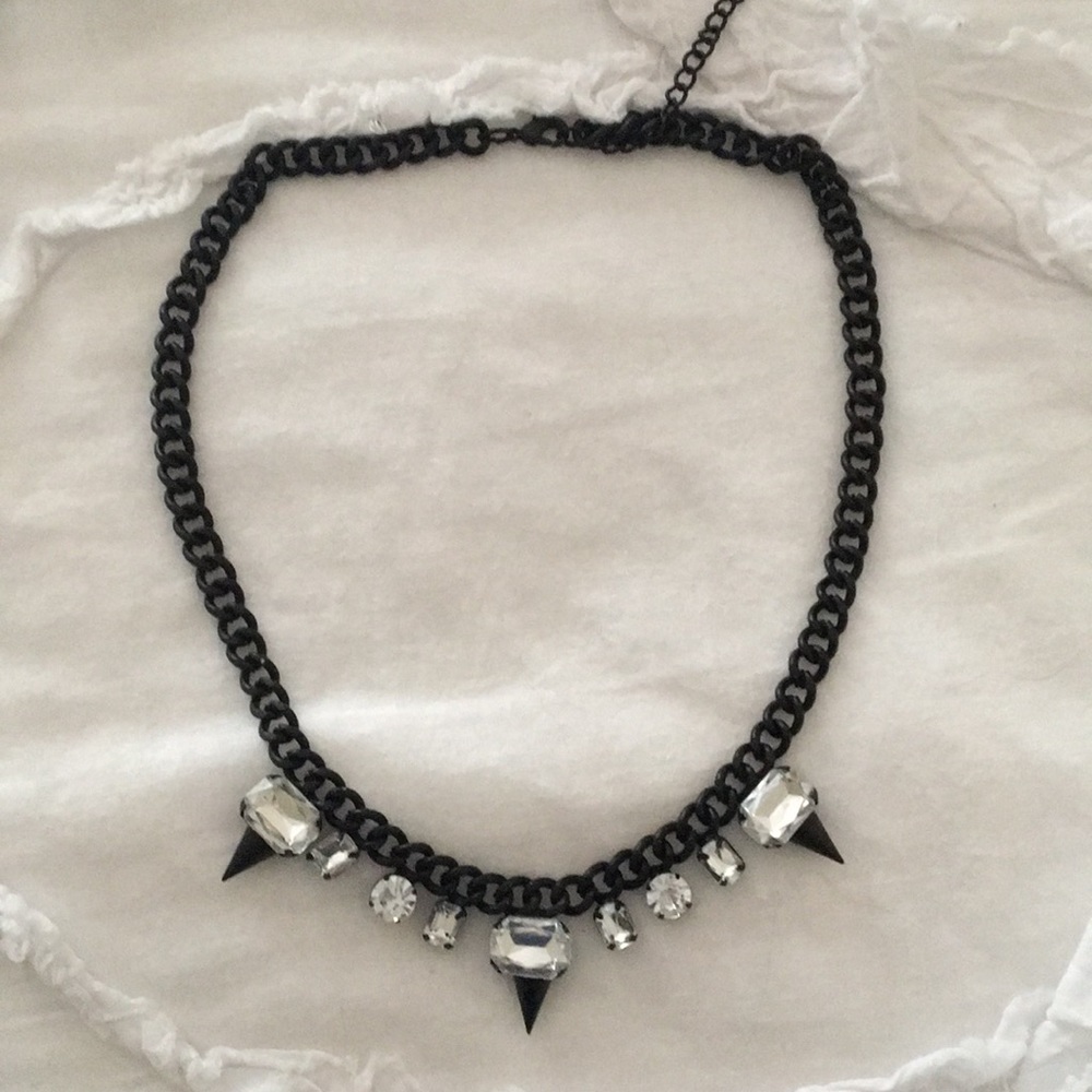 Black metal rhinestone necklace